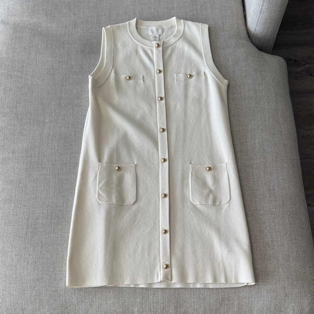 NWT H&M Sleeveless Cream Button-Front Dress